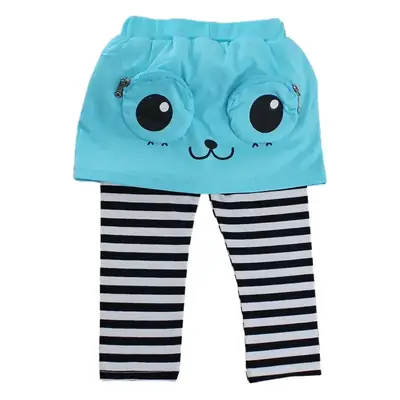 Girls Fake Capri Pants Red Blue Striped Leggings Set