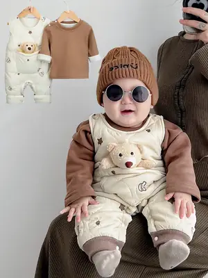 Baby Fleece Quilted One-Piece Suit Brown Cream