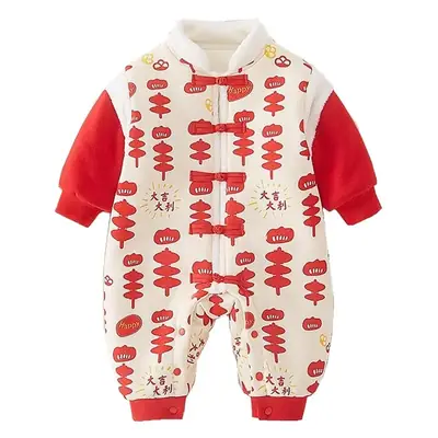 Newborn Baby Cotton Padded Jumpsuit Hundred Days New Year's Winter