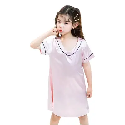 Girls' Ice Silk Nightdress Blue V-Neck Shorts Set