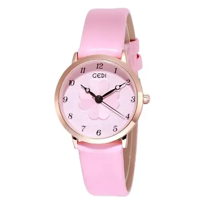 Women's Pink Flower Belt Watch with Rose Gold Case