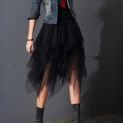 Black Multi-Layer Mesh Skirt Medium to XL