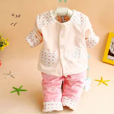 Newborn Baby Suit Pink Velvet Coat Spring Autumn