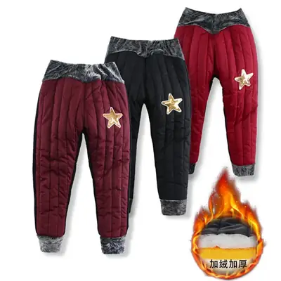 Children's Fleece Padded Leggings Red Warm Pants