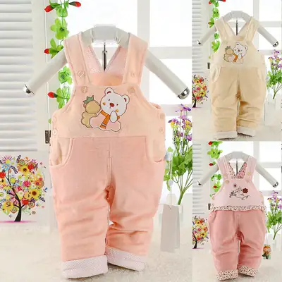 Newborn Velvet Strappers Warm Crotch Pants Peach