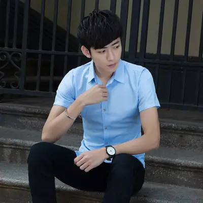 Men's Blue Slim Fit Short Sleeve Shirt