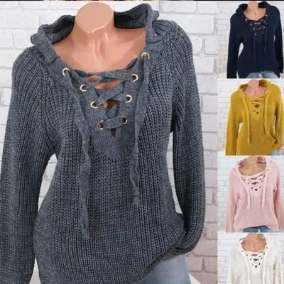 Cross-Border Knitted Hoodie Large Women Winter Sweater