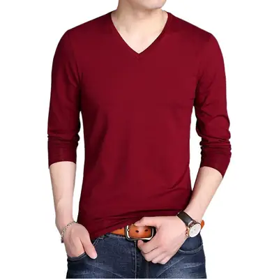 Men's Navy V-Neck Long Sleeve T-Shirt