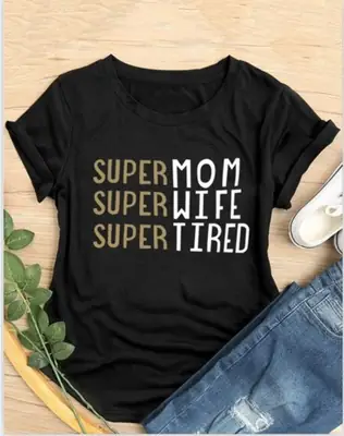Super Mom T-Shirt Black Two Color Print