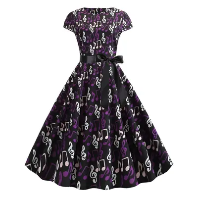 Summer Note Print Casual Swing Dress Large