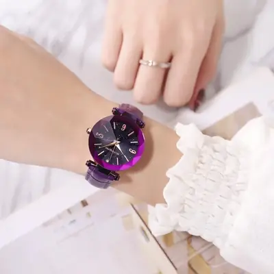 Women's Starry Sky Digital Watch with Purple Leather Band