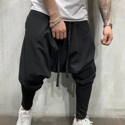 2022 Men Black Hip-hop Trousers European American Loose Solid Color