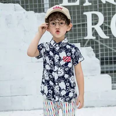 2021 Kids Printed Short Sleeve Summer Shirt Set