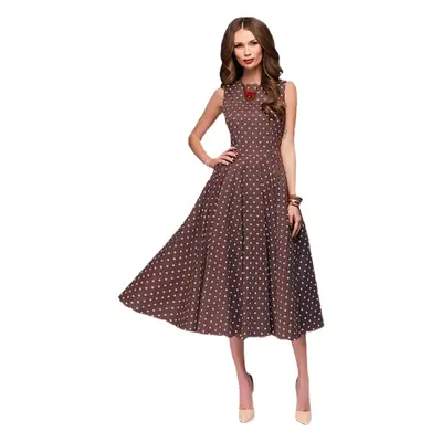 Women's Brown Polka Dot Sleeveless Gown Dress