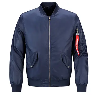 Men Navy Blue Fat Quarter Sleeve Bomber Jacket