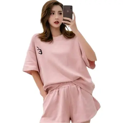 Women Black Loose Fit T-Shirt Shorts Set Spring Summer
