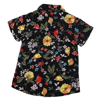 Children's Korean Style Floral Lapel Shirt Black 2024