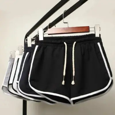Men Grey Drawstring Shorts with White Stripes