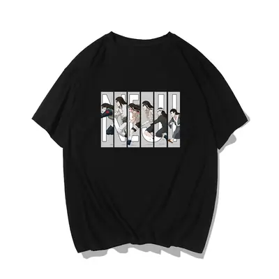 Men Black Cartoon Graphic T-Shirt Co-Branded Pure Cotton Loose Fit