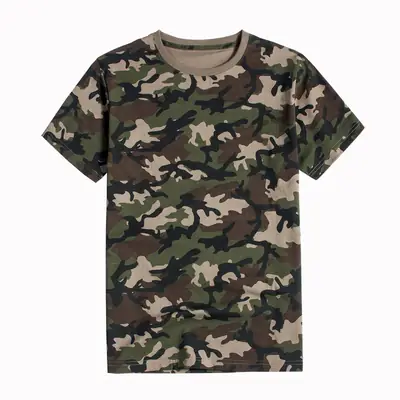 Men Camouflage Pure Cotton T-Shirt Short Sleeve Round Neck