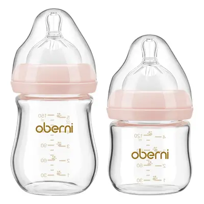 Oberney 150ML newborn glass bottle wide diameter anti-choking and anti-flatulence baby bottle baby 0-6 months