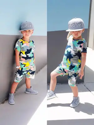 Summer Camo Kids Hoodie Shorts Set Ym008