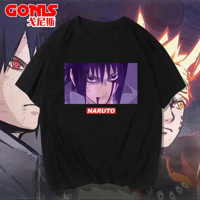 Men Naruto Anime T-Shirt Red Cotton Loose Fit