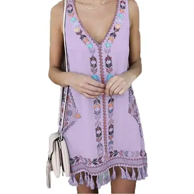 Aliexpress Ethnic Tassel Dress Large Size Lavender