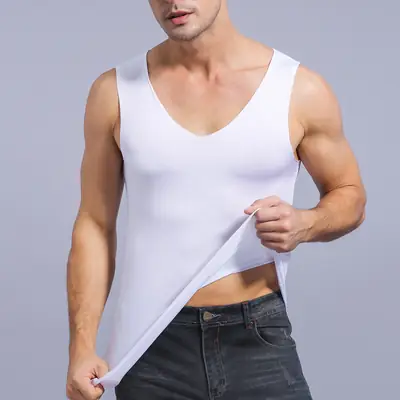 Men V-Neck Ice Silk Vest White Slim Fit