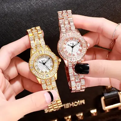 Glossy Rhinestone Women's Watch Gold Rose Gold Quartz