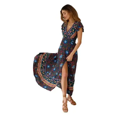 Red Floral V-Neck Cardigan Dress for Women