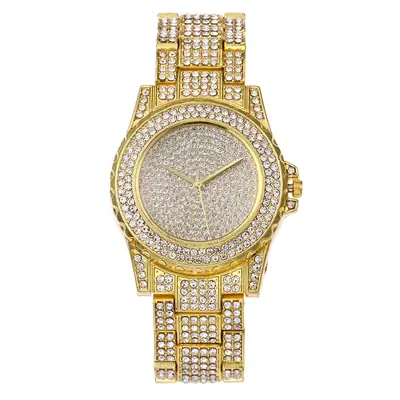 Full Diamond Women's Watch with Gold Steel Band
