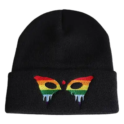Black Knitted Butterfly Embroidered Beanie Hat