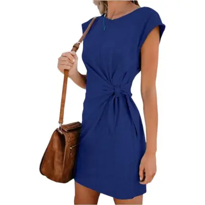 Women's Maroon Lace-Up Round Neck Dress