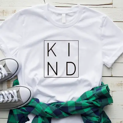 Yellow T-Shirt with "Kind" Print Border Design