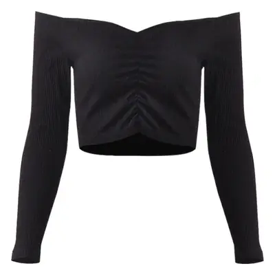 Black Long Sleeve Navel Exposed Top for Women