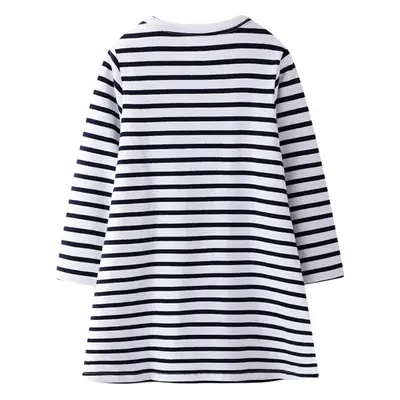 Girls Striped Ladybug Print Long Sleeve Dress