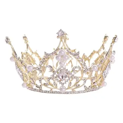 Baroque Bridal Crown with Square Diamond & Pearl Accents