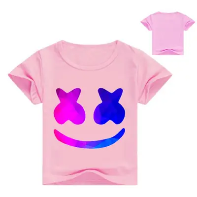 Pink Printed T-Shirt for Girls with Smile Design