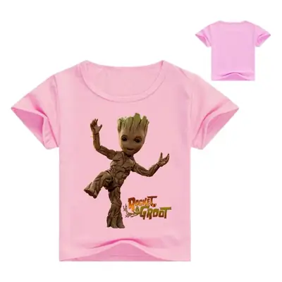 Red Groot Cartoon T-Shirt for Kids Round Neck Short Sleeve