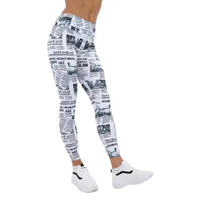 Women Newspaper Print Yoga Leggings Milk Silk 9808