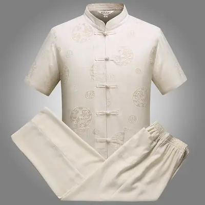 White Chinese Style Short-Sleeved Tang Suit for Men