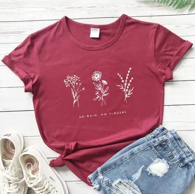 Black Floral Graphic T-Shirt for Men Women Streetwear