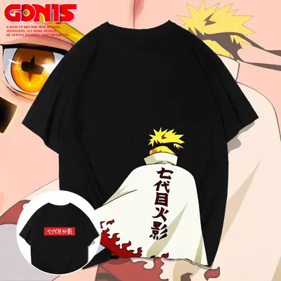 Men Anime Graphic T-Shirt Black Loose Summer