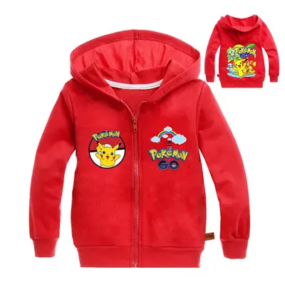 Red Zip-Up Hoodie for Kids with Pikachu & Pikachu Car Print