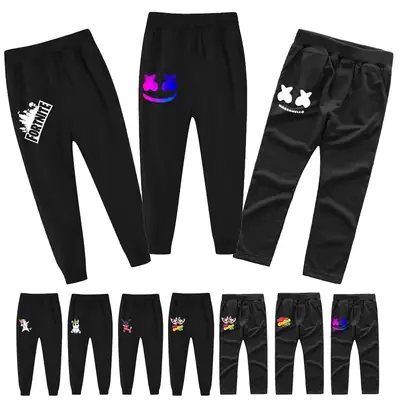 Black Casual Pants for Kids with Logo Front Back