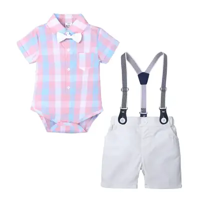 2025 Kids Boys Plaid Bow Tie Romper Set