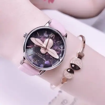 Women's Bee Design Quartz Watch Pink Strap