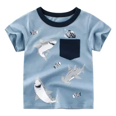 Kids Shark Print T-Shirt Light Blue Short Sleeve