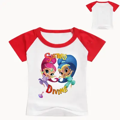 2017 Cartoon Girls T-Shirt Red White Sleeve Set